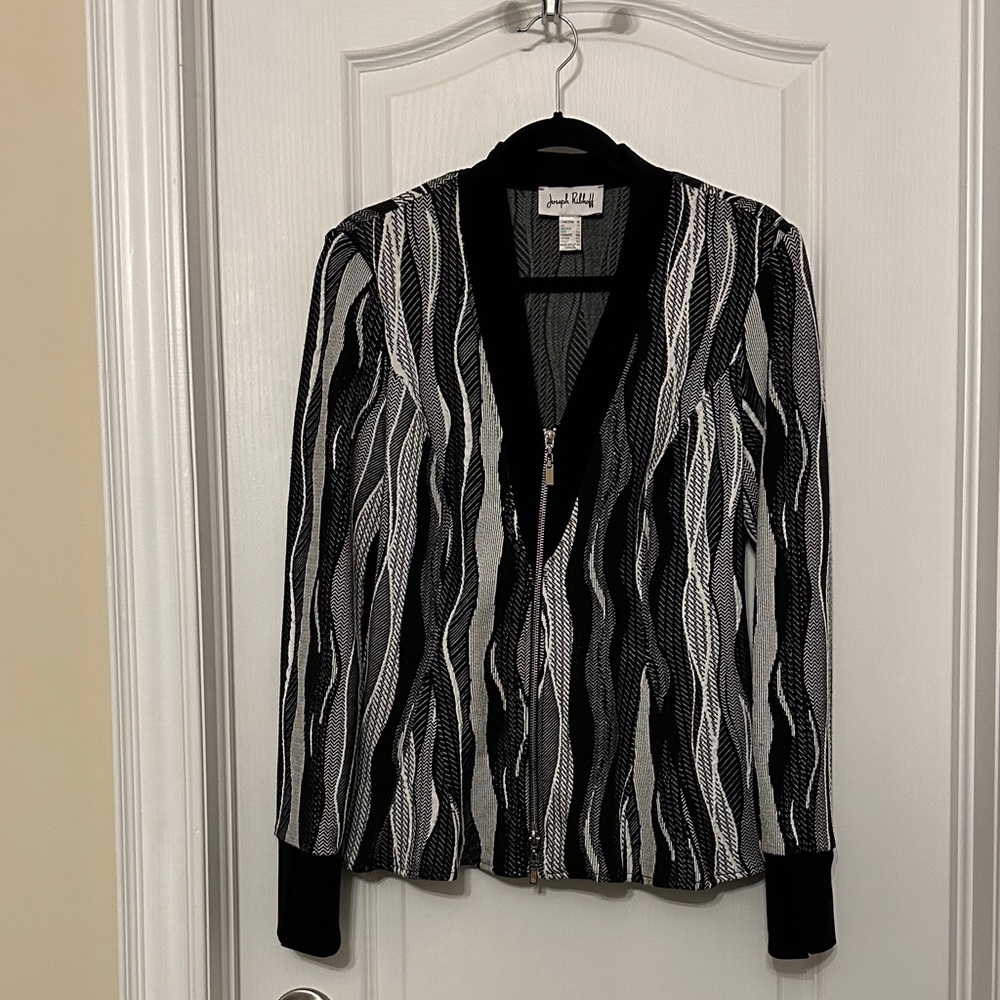 Joseph Ribkoff Black and White Wave Pattern Jacket